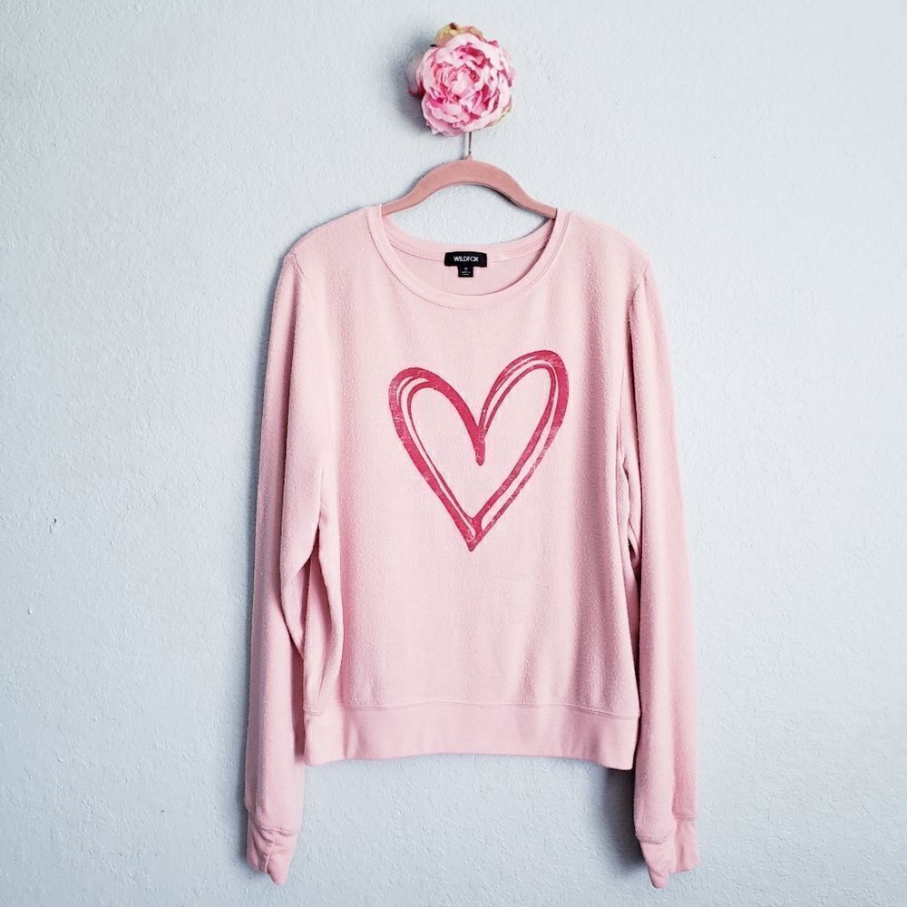 Wildfox Pink and Red‎ Sketchy Heart Sweatshirt